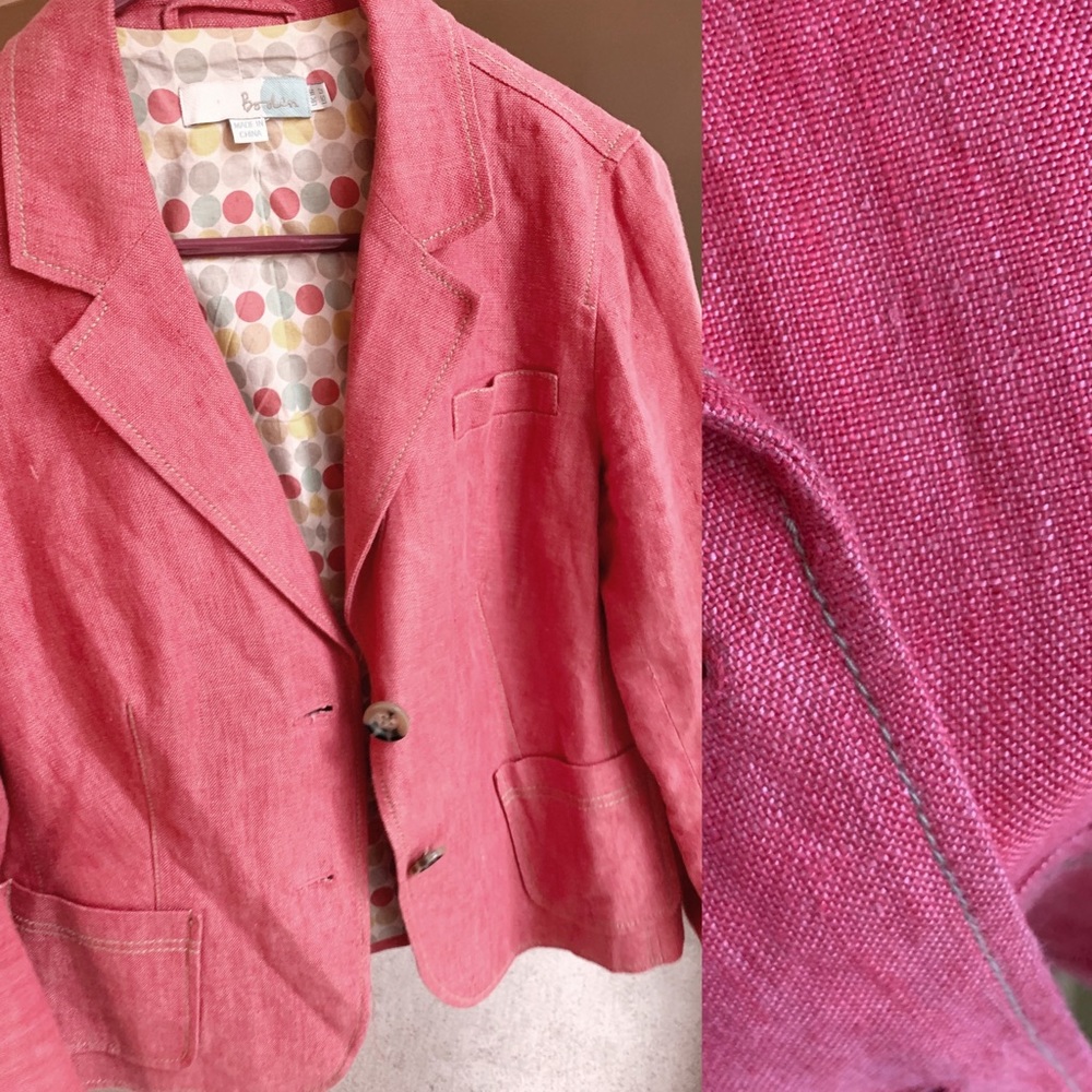 Boden washed red contrast stitch linen blazer, 12